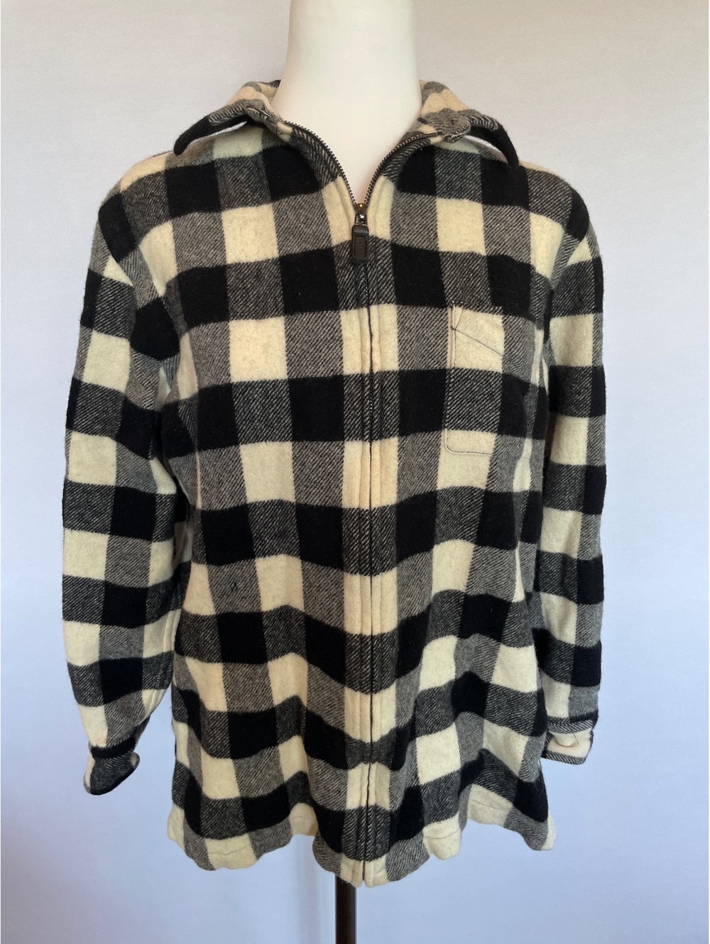 Lauren Ralph Lauren Wool Buffalo Plaid Jacket L Black Ivory Cabincore Lumberjack
